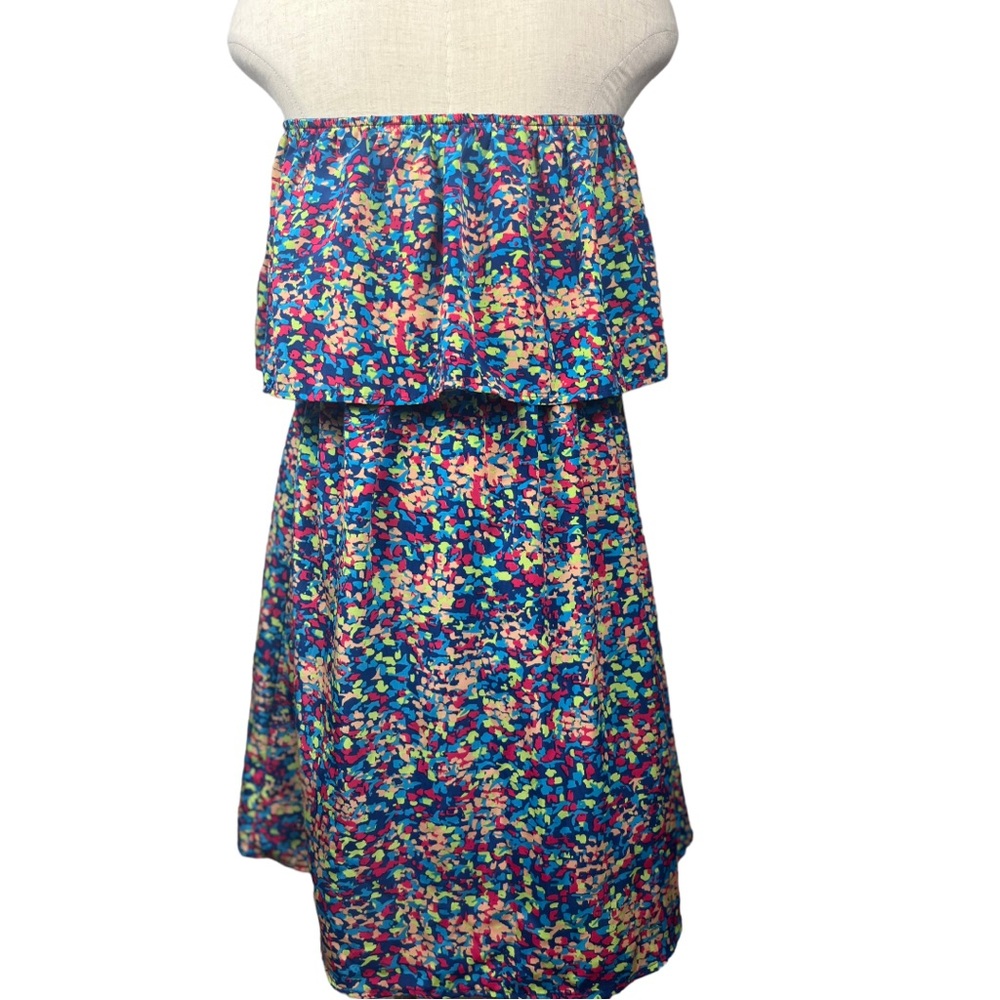 Boutique Bird Love Multi colored Dot strapless dress Size M
